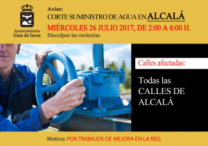 Cartel FB - Corte agua 26 de julio en Alcalá