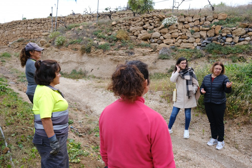 Trabajadores del convenio ZRD en la rehabilitación senderos del sendero que conecta Vera de Erques y Las Fuentes